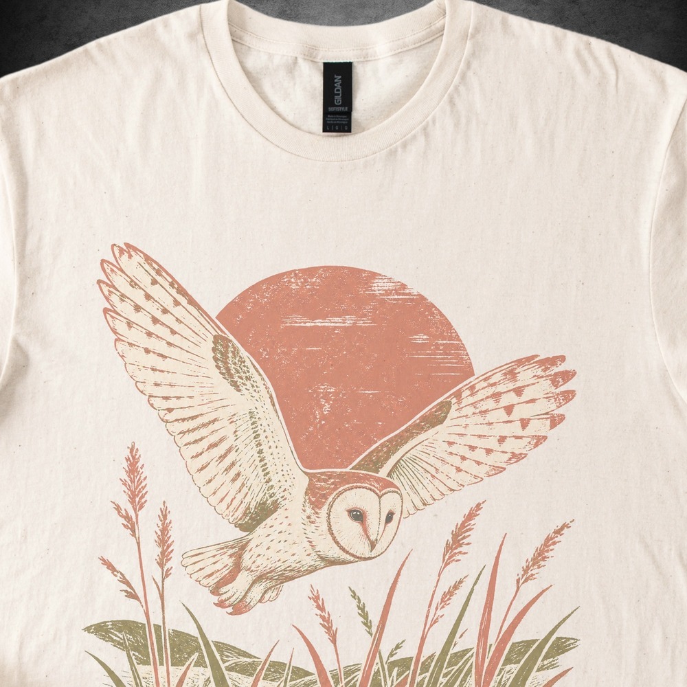 Barn Owl Soaring Over Seed Grass at Dusk Tee